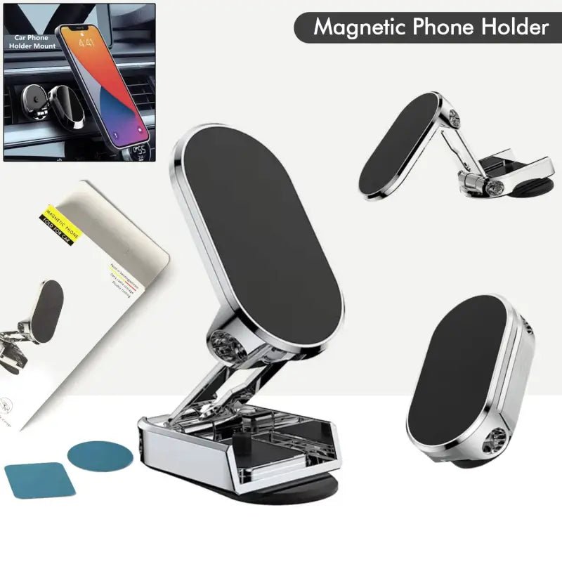 360 Degree Rotating Magnetic Car Phone Holder | Metal Folding Car Phone Holder | New Alloy Folding Magnetic Car Phone Holder (Pack of 1) - Zento