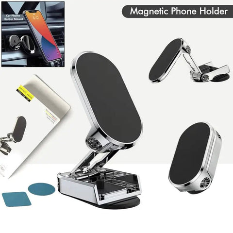 360 Degree Rotating Magnetic Car Phone Holder | Metal Folding Car Phone Holder | New Alloy Folding Magnetic Car Phone Holder (Pack of 1) - Zento