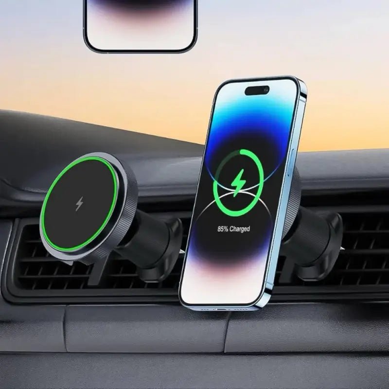 Magnetic Wireless Car Charger with Music Reactive Lights | 360° Rotating Air Vent Phone Mount for iPhone (1 Set) - Zento