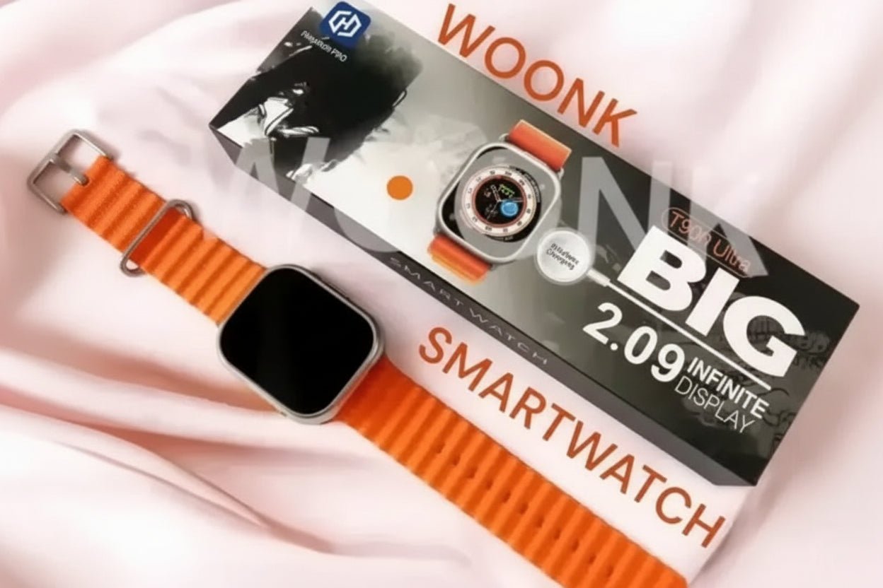 T800 / T900 Ultra Wireless Charging Smartwatch – Orange Alloy Band - Zento