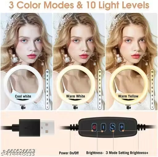 NAVYAProfessional 10-Inch Ring Light 3 Mode with 7FT Tripod Stand and Collar Microphone – Ideal for Content Creation, Photography & Video Recording